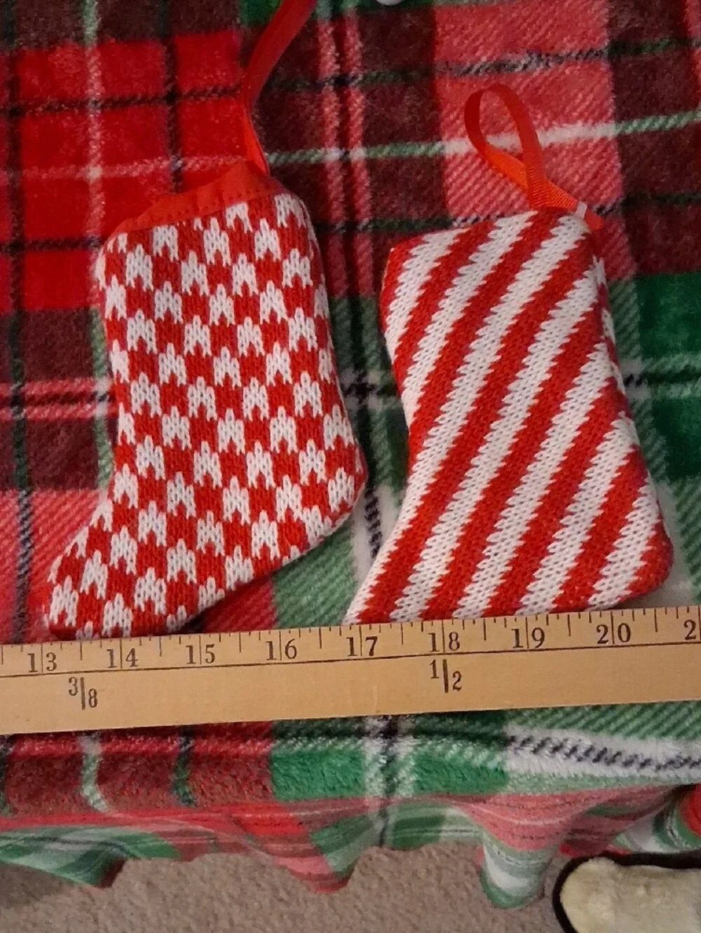 Red & White Knit Holiday Candy Cane Ornaments